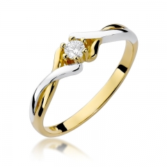 Pleciony Pierścionek zaręczynowy z Brylantem 0,08ct z żółtego/białego złota pr.585